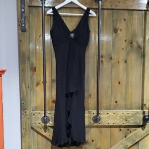 Maggy London Blue High Low Slip Dress V-Neck Whimsy Romantic Dark Academia